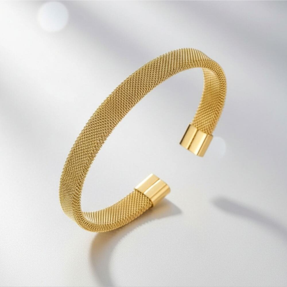 Elastic Adjustable Gold Stainless Steel Mesh Cable Bangle